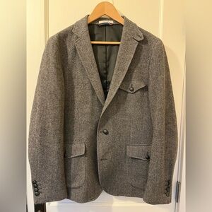Men's Lands' End Canvas Gray Herringbone Tweed Wool Sport Coat Blazer Size: 44